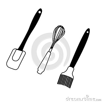 Baking Utensils Vector Set - Pastry Brush, Spring Chef Spatula, Whisk Stock Photo