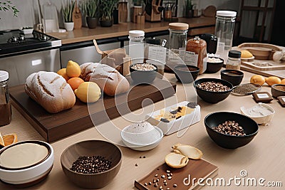 baking workshop with fresh ingredients and ingredients for modern, chic treats Stock Photo