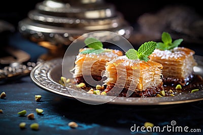 Baklava dessert with nuts and honey Stock Photo