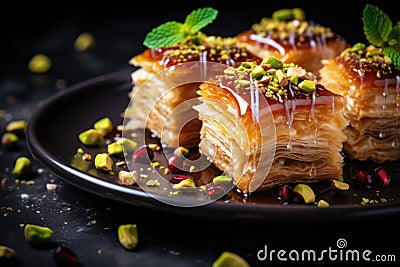 Baklava dessert with nuts and honey Stock Photo