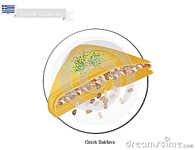 Baklava or Greek Cheese Pastry with Syrup Vector Illustration