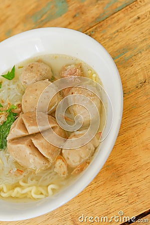 Bakso. indonesian meatball served with soup and noodle Stock Photo