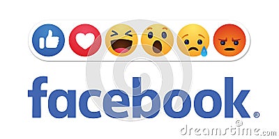 Baku, Azerbaijan - April 23, 2019: Facebook new like reactions buttons Vector Illustration