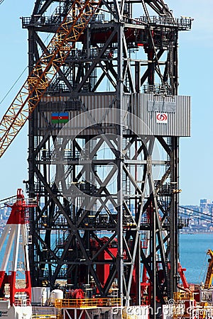 View of Caspian shipyard and oil rigs in Baku, Azerbaijan Editorial Stock Photo