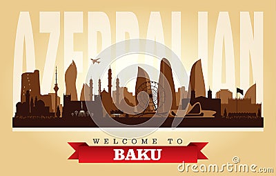 Baku Azerbaijan city skyline vector silhouette Vector Illustration
