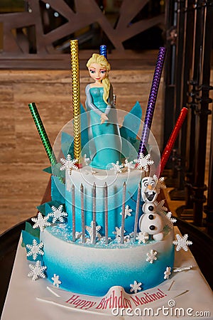 Frozen`s magic in a Candy Bar . Frozen Party Birthday Ideas for Candy Bar . Baku, Azerbaijan . 16.12.2018 Editorial Stock Photo