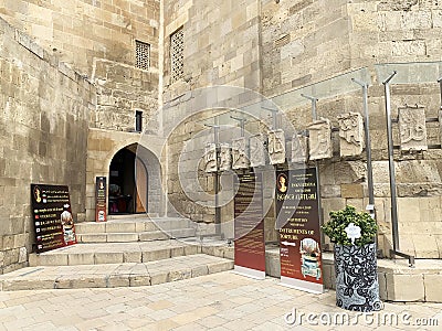 Baku, Azerbaijan, September, 09, 2019. Entrance to the exhibition of medieval instruments of torture in the Palace of Shirvanshahs Editorial Stock Photo