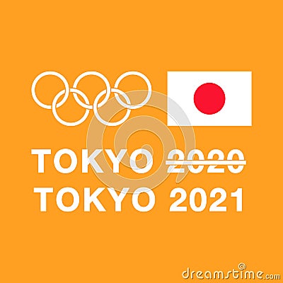 Baku, Azerbaijan - 26th March 2020: Tokyo 2020 Olympic rings. Event cancellation due to the global pandemic. Coronavirus COVID- Vector Illustration