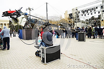 Baku,Azerbayjan,10 may 2017: Camera live stream on crane, outside Editorial Stock Photo