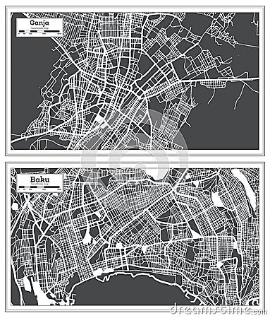 Baku and Ganja Azerbaijan City Map Set Stock Photo