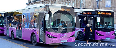 Baku has bus, tram, trolley-bus and underground services. Editorial Stock Photo