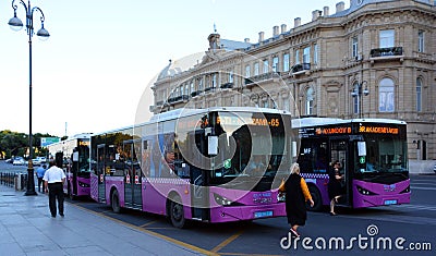 Baku has bus, tram, trolley-bus and underground services. Editorial Stock Photo