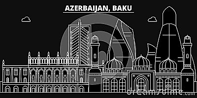 Baku silhouette skyline. Azerbaijan - Baku vector city, azerbaijani linear architecture, buildings. Baku travel Vector Illustration