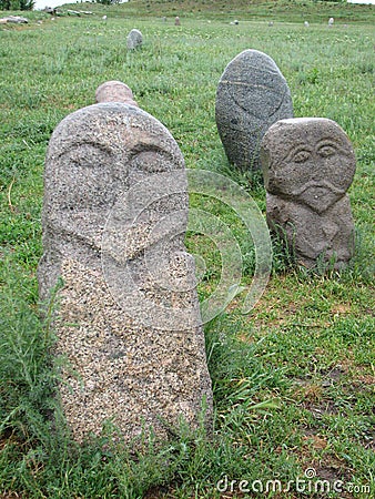 Bal-bals or memory stones in Kyrgyzstan Stock Photo