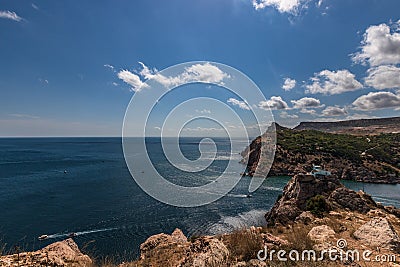 Balaklava Bay in Crimea, sea view from the cape Stock Photo