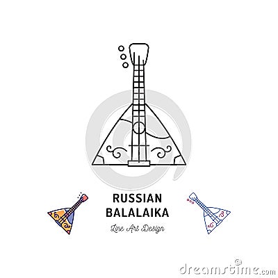 Balalaika icon Russian stringed musical instrument. Thin line art design, Vector Vector Illustration