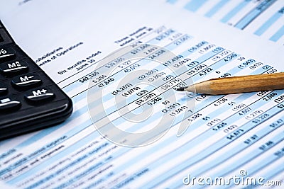 Balance accounting sheet in stockholder report book, balance sheet Stock Photo