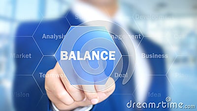 Balance, Businessman working on holographic interface, Motion Graphics Stock Photo