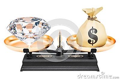 Balance concept, diamond and money. 3D rendering Stock Photo