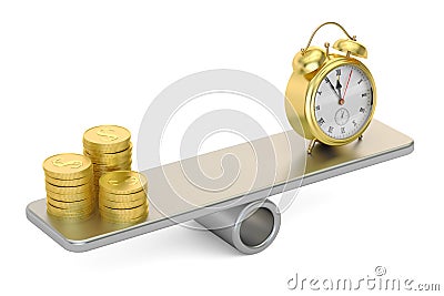 Balance concept, money and time. 3D rendering Stock Photo
