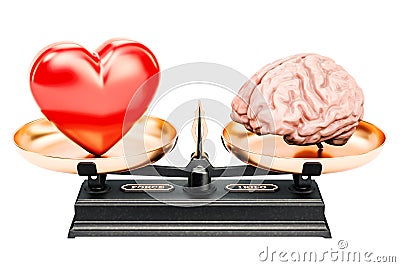 Balance concept, scales with heart and brain, 3D rendering Stock Photo