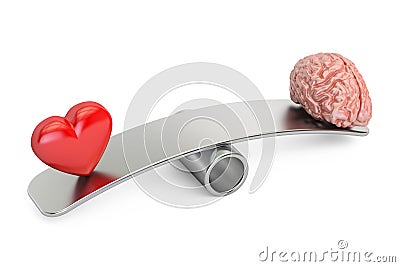 Balance concept, seesaw with heart and brain, 3D rendering Stock Photo