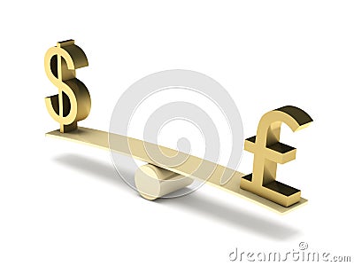 Balance of dollar and pound sterling Stock Photo