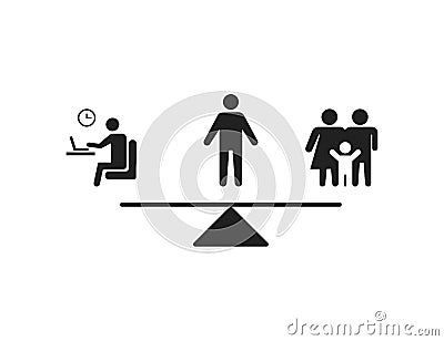 Balance icon between work and family. Difficult decision. Life style icon money or home. Choise between family and job Vector Illustration