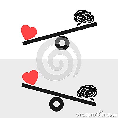 Balance between irrational love and rational reason, brain Vector Illustration