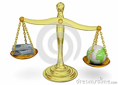 Balance, Money and World - 3D Stock Photo