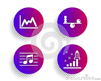 Balance, Musical note and Diagram icons set. Development plan sign. Concentration, Music, Growth graph. Vector Vector Illustration
