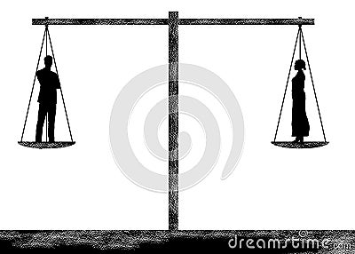 A balance scale is dead level as it weighs two people in this illustration about all lives matter Cartoon Illustration