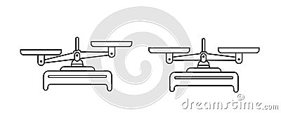 Balance scale icon set. Bowls of scales in balance, an imbalance of scales. Vector symbol illustration. Line design.Precision.flat Vector Illustration