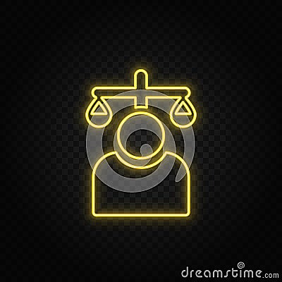 balance, user yellow neon icon .Transparent background. Yellow neon vector icon Stock Photo