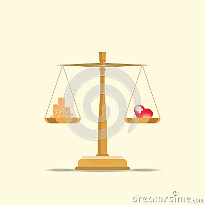 Balance your health and make money for life time with scales. Vector Illustration