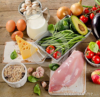 Balanced diet, cooking and organic food concept Stock Photo