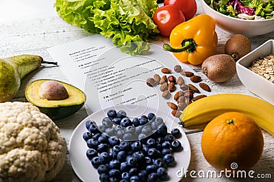 Balanced diet plan with fresh healthy food Stock Photo