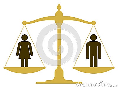 Balanced scale with a man and woman Vector Illustration