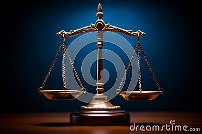 balanced scale with one weight on a blue background. symbolize justice, equality, or compensation Stock Photo