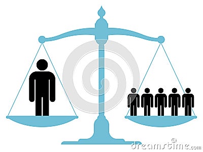 Balanced scale with a single man and a group Vector Illustration