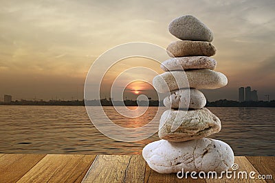 Balanced stone of pyramid for meditation. Stock Photo