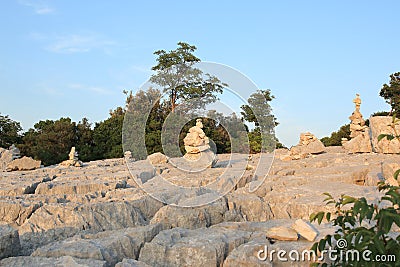 Stone Stacks at Kamenjak Viewpoint, Croatia Stock Photo