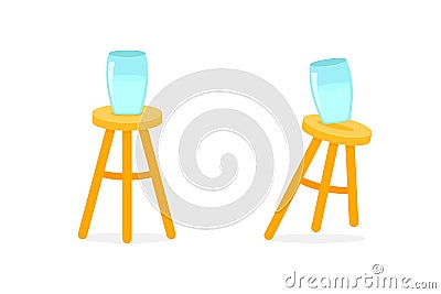 Balanced and unbalanced three legged stool Vector Illustration