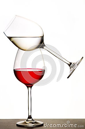 Balanced wine glasses Stock Photo