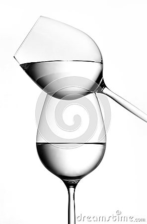 Balanced wine glasses Stock Photo