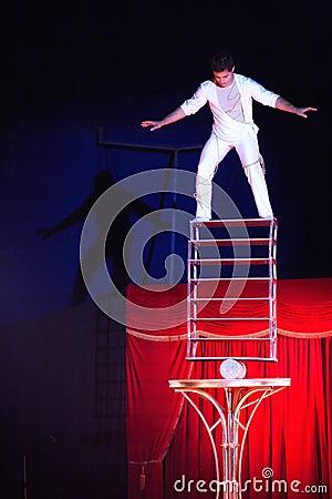 Balancing act at circus in Romania Editorial Stock Photo