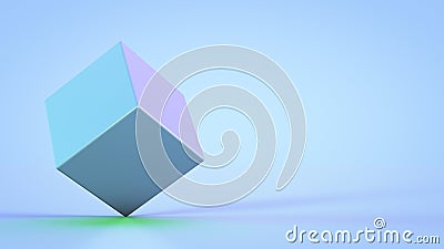 Balancing blue cube on a blue background. Abstract backdrop Stock Photo
