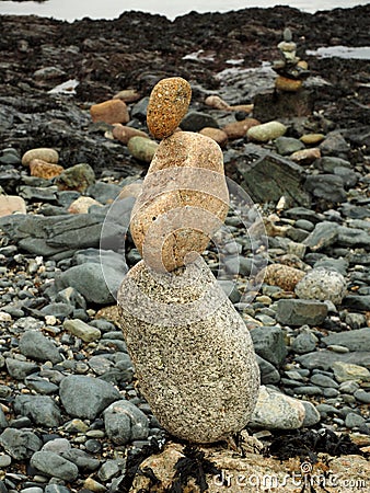 Balancing stone art on a beach Stock Photo