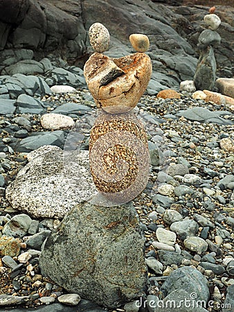 Balancing stone art on a beach Stock Photo