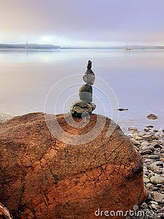 Balancing stone morning Stock Photo